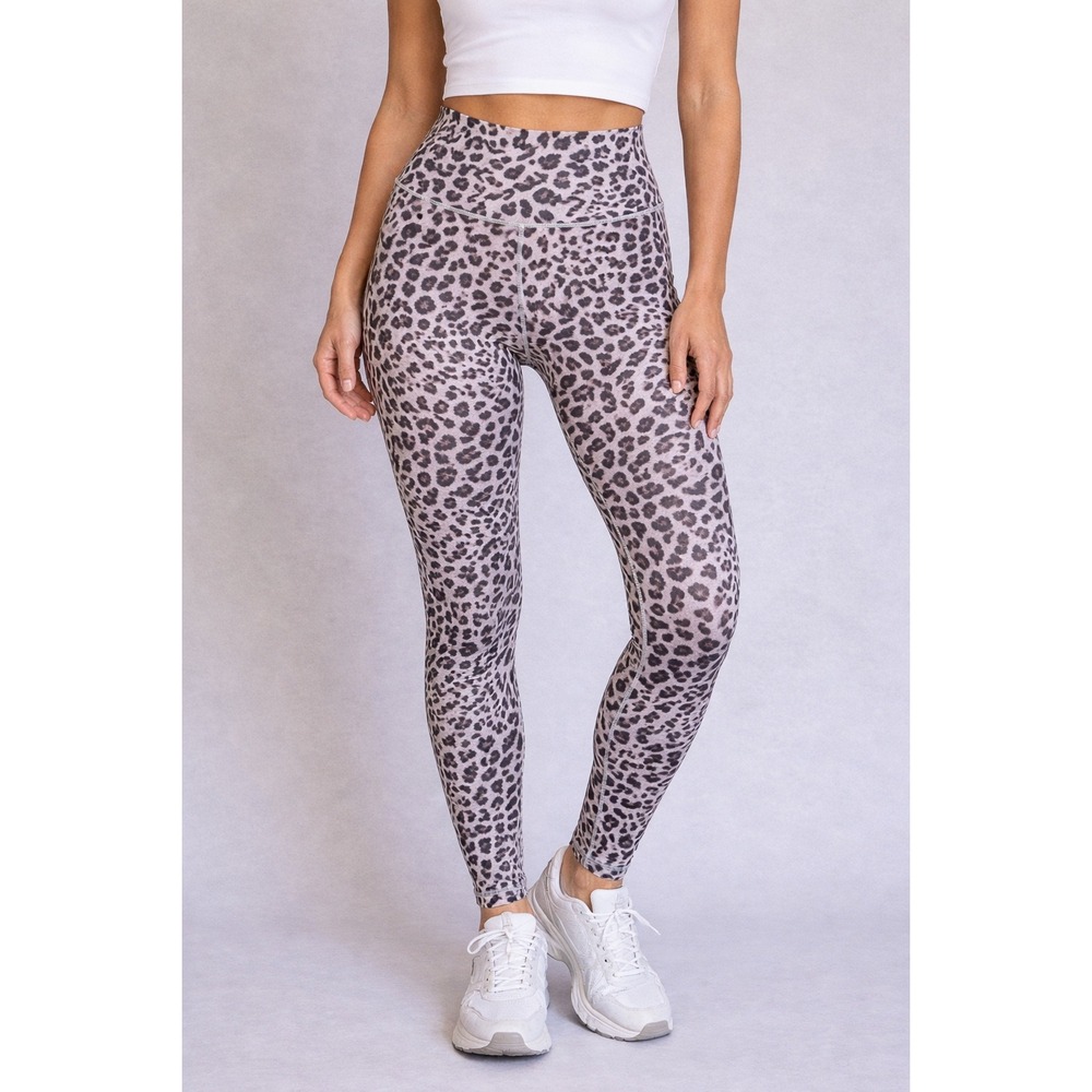 Spiritual Gangster Womens Leopard Print High Waisted Active Leggings‎ Grey Small